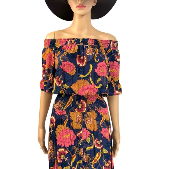 Entire 3pc Outfit Floral Dress Jacket & Hat Set Brown Navy & Pink Print - Picture 5 of 16
